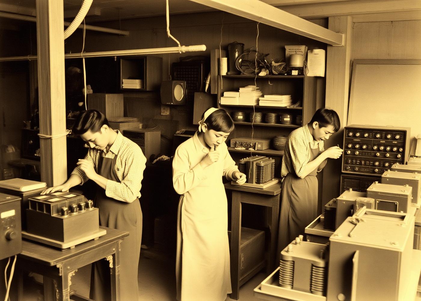 Archival photograph of the 1947 Sansui workshop in Tokyo